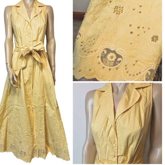 NWT Org $295 Yellow Embroidered Beaded Sleeveless Dress - Picture 1 of 7